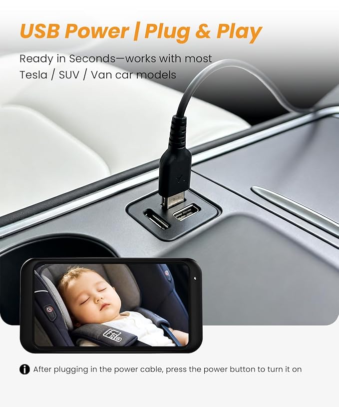Babyvue BV2 USB Baby Car Camera: 4.5" 1080P Car Seat Camera with IR Night Vision & Shockproof Clip, Real-Time Infant Monitoring, Baby Must Have Gift for New Moms & Newborn Essentials