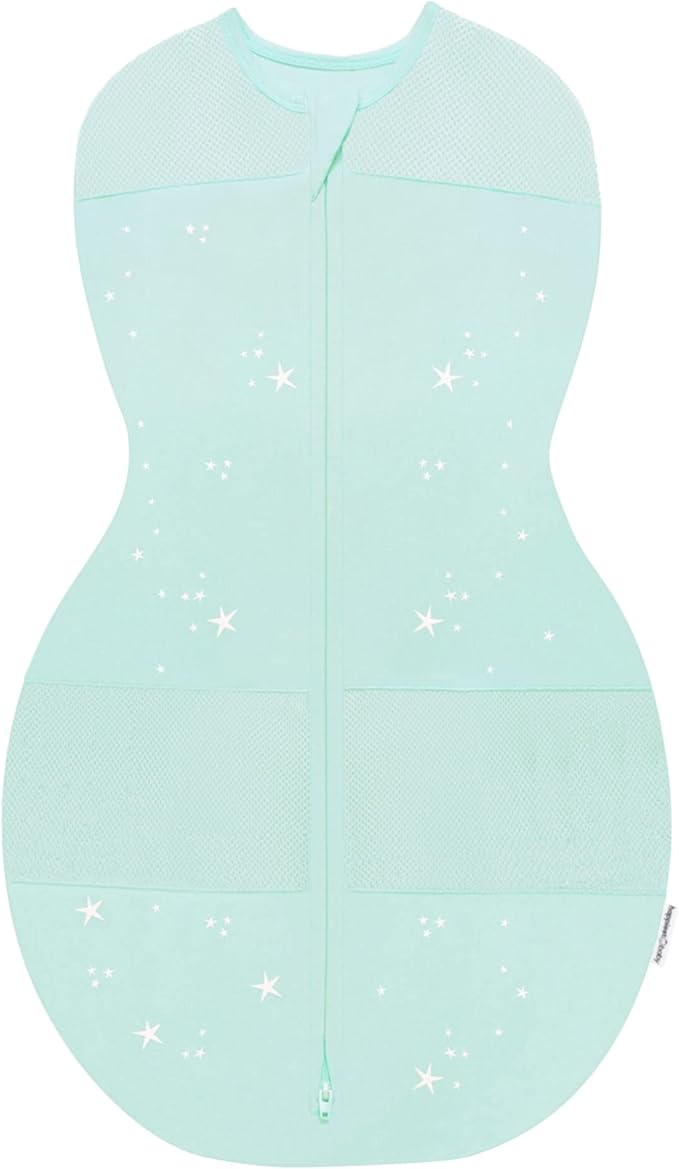 Happiest Baby Sleepea 5-Second Swaddle - 100% Organic Cotton Baby Swaddle Blanket - Doctor Designed Promotes Healthy Hip Development (Teal Stars, Small)