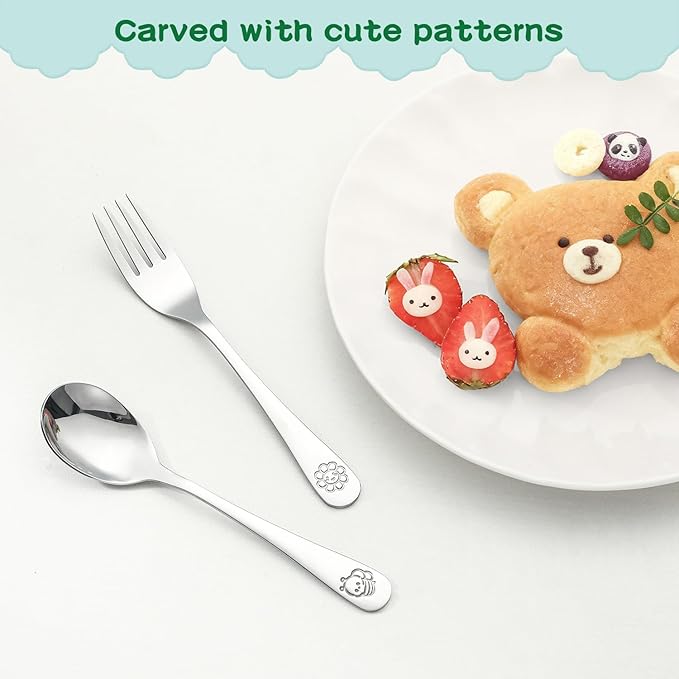 CMSFAM Stainless Steel Toddler Utensils Set - 12 Pieces Kids Silverware Set Children Safe Food Grade Small Forks and Spoons Dishwasher Safe Mirror Polished