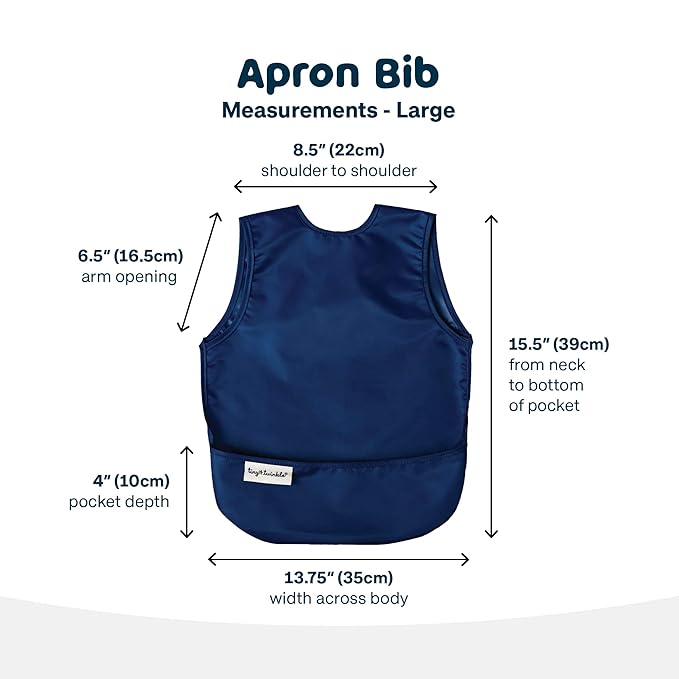 Tiny Twinkle Mess Proof Baby Bibs | 2 Pack Waterproof Toddler Bib for Eating | Baby Apron for Feeding, Machine Washable, Perfect Shower Gift (Grey Indigo, 2-4Y)