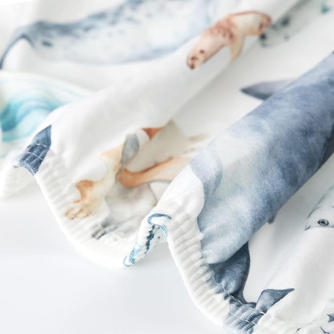 GRSSDER Stretchy Super Soft Jersey Knit Fitted Pack n Play Sheets Set 2 Pack, Universal Fitted for Portable/Mini Crib Mattresses Snug and Safe, Beautiful Marine Organism for Boys and Girls