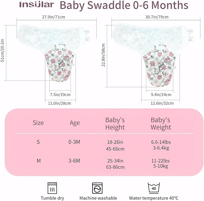 insular Baby Swaddle Wrap, Swaddle Blanket for Newborn and Infant, Adjustable Velcro Swaddling Set for Boy and Girl, Soft Cotton Baby Sleep Sack 3 Pack, Beige Swan, Medium(3-6 Month)