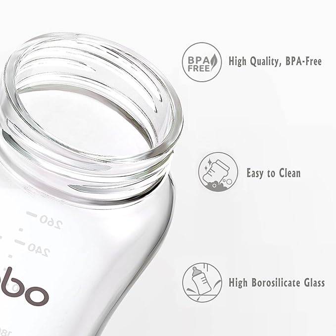 YOHKOH Natural Glass Baby Bottle with Level 2 Medium Flow Nipple, Newborn Anti-Colic Baby Bottles, Wide Neck Mushroom Baby Glass Bottle (Green, (8.8oz (Pack of 2))
