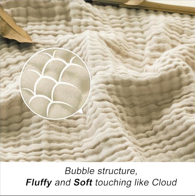EMME Cotton Blanket King Size for Bed Soft Muslin Blankets 108"x90" Light Tan Lightweight Breathable Layering Bedspread Coverlet All Season Gauze