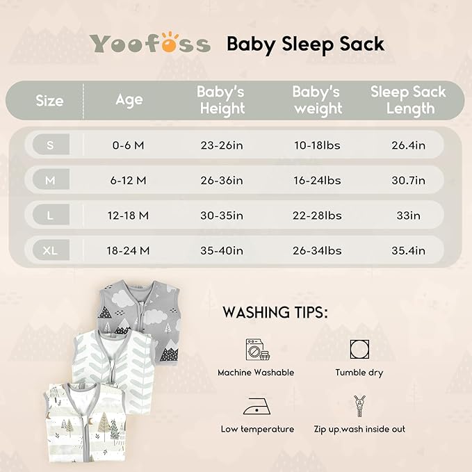 Yoofoss Baby Sleep Sack 6-12 Months 0.5 Tog Wearable Blanket for Baby, 3 Pack 100% Organic Cotton Infant Toddler Sleeping Sack 2-Way Zipper Lightweight Sleep Sack
