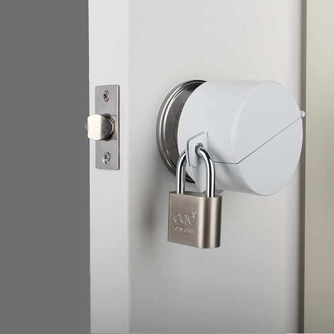 Door Knob Lockout Device with Padlock, Round Door Handle Security Lock, Prevents Turning of Door Knob and Access to Keyhole, White