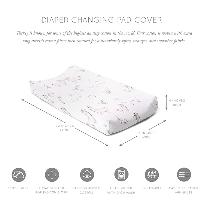 Oilo Changing Pad Cover, Breathable Turkish Cotton Fitted Jersey, 300 Thread Count, Machine Washable, Fits Standard Changing Pads (32" x 16"), Girl, Boy, & Neutral Nursery Design, Llama