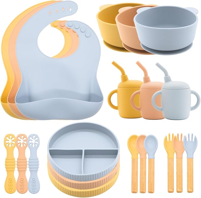 CHCC Silicone Baby Feeding Set 21 Pcs, Baby Led Weaning Supplies, Baby Feeding Supplies Set BPA Free, Essentials for Newborn Gift Mixed