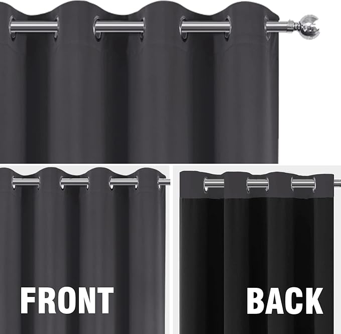 LEMOMO 100% Blackout Curtains 52 x 95 Inch Dark Grey Curtains 2 Panels Darkening Thermal Insulated Bedroom Curtains