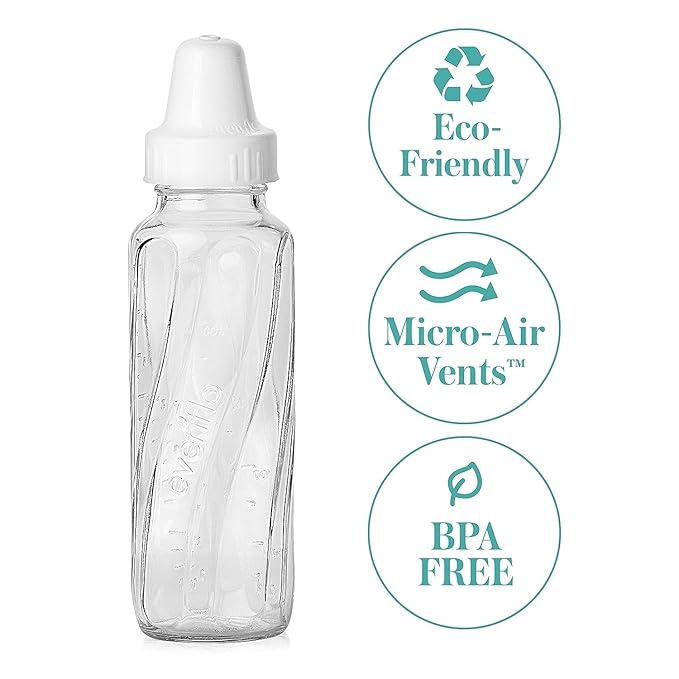 Evenflo Feeding Classic Glass Bottle, Twist Bottles, 8 Oz, 1-Pack of 6 Bottles