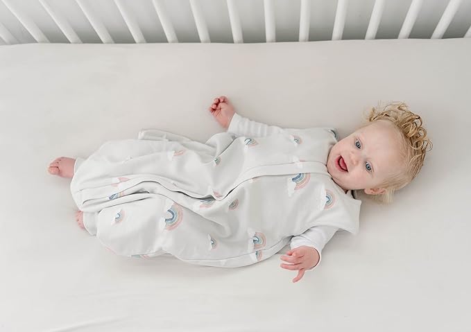 Woolino 4 Season Baby Sleep Bag with feet, Australian Merino Wool and Organic Cotton, 6-18 Months, Rainbow