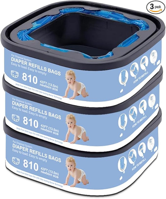 Jumbo Square Refills Disposal Bags Refill Compatible with Genie Diaper Compact, Select Pails (Not Fit Classic),Hold Up to 810 Newborn-Sized Diapers Per Refill,Pack of 3