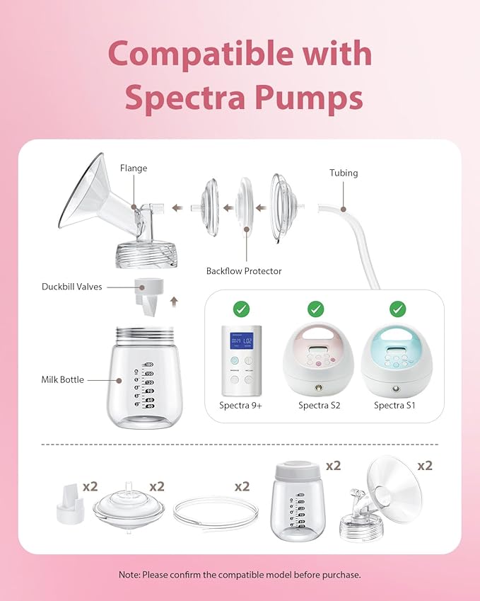 BALIME Pump Parts Compatible with Spectra S1/S2/9 Plus, Not Original Accessories, Full Set Replacements Include 26mm Flanges, Valves, Backflow Protectors (Duckbills Included), Tubings and Bottles