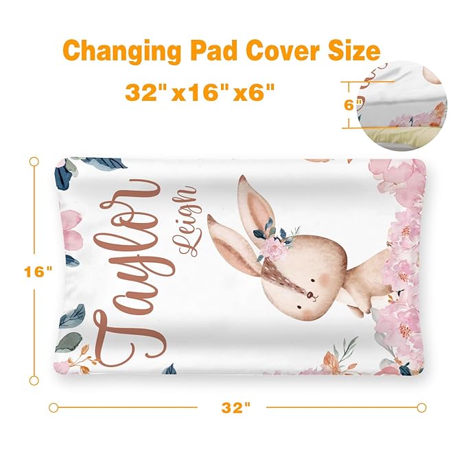 Custom Changing Pad Cover Set - Jersey Knit Ultra Soft Unisex Waterproof Diaper Changing Table Covers with Personalized Name for Baby Boys Girls - Comfy Cozy 2 Pcs Set Style04