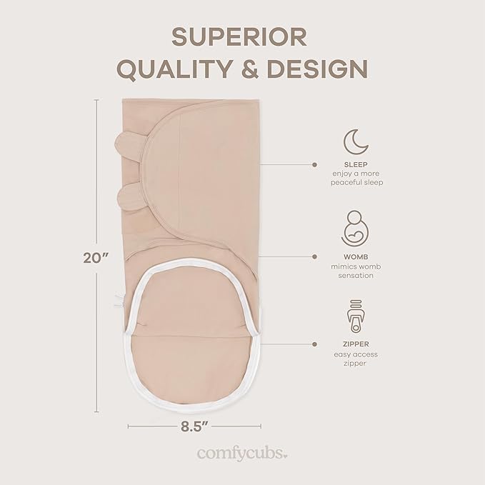 Comfy Cubs Easy Swaddle Blanket with Zipper Closure, 3 Pack - 100% Cotton Newborn Wrap, Small for 0-3 Months Infants, Breathable and Durable Sleep Sack for Babies - Light Blush, Blush & Mauve
