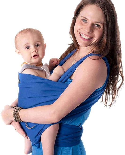 Cuddlebug Hands-Free Baby Carrier - Soft & Stretchy Wrap for Newborn to Toddler 7-35 lbs - One-Size-Fits-All Hip-Healthy Holder (Blue)