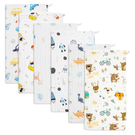 norinori Baby Burp Cloths Muslin Washcloths 6Pack - Muslin Burp Cloths Hanky Large 20''x10'' Extra Soft Absorbent Baby Burp Rags for Newborn 100% Cotton for Boys Girls Gift 6 Layers Machine Washable