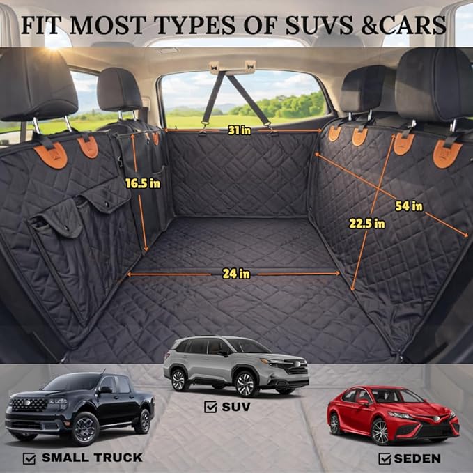 Back Seat Extender for Large Dogs, Dog Car Seat Cover Hard Bottom Holds 400lbs, Waterproof Nonslip Dog Hammock for Car, Large Car Seat Protector for Car, SUV, Truck, Universal Fit