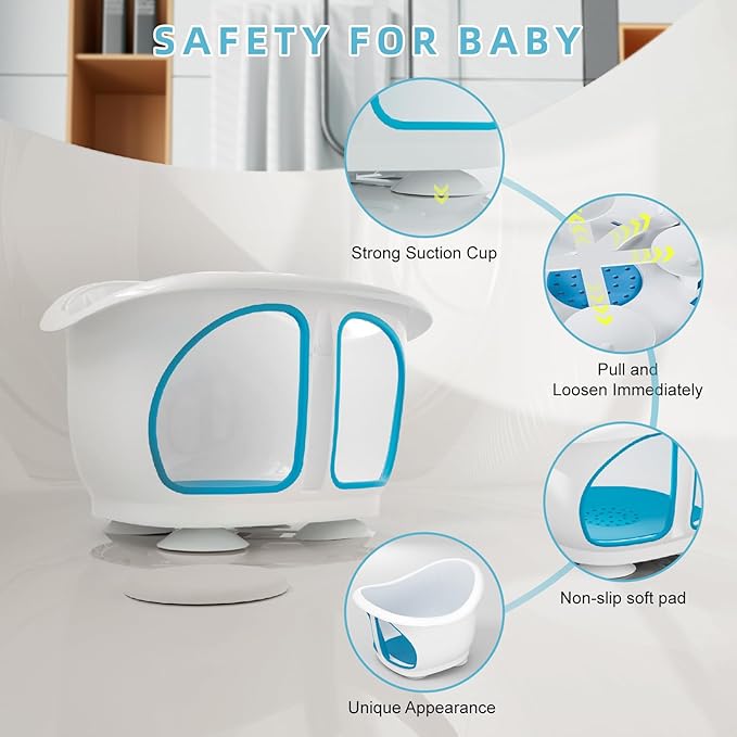 Baby Bath Seat with Non-Slip Suction Cups - Infant Bath Chair for 6-12 Months (Blue/White Design)