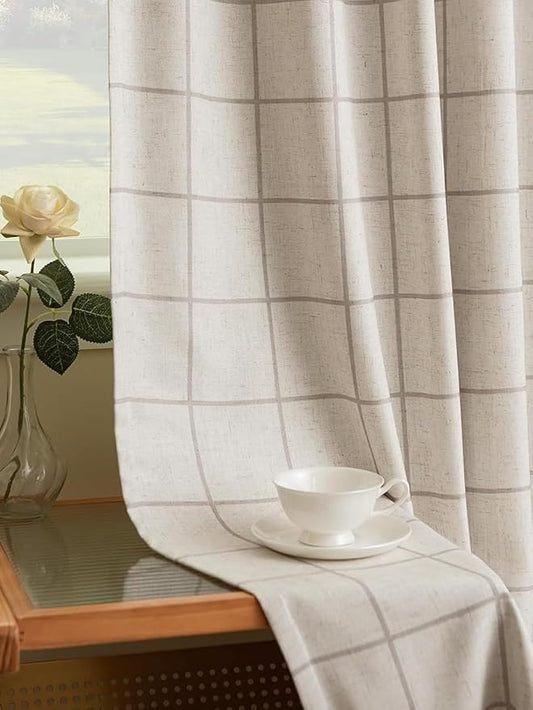 Plaid Pinch Pleated Curtains - Modern Luxury Linen Buffalo Blackout Drapes, Thermal Insulated Double Layer Window Panels for Living Room Bedroom, 90 Inches Long Brown 2 Panels Set