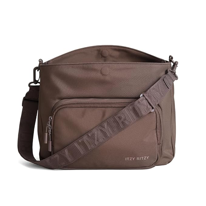 Itzy Ritzy Belong Cargo Caddy for Strollers & Wagons – Convertible Stroller Organizer and Crossbody Bag With Adjustable & Removable Strap, Bottle Holders, Smart Storage Pockets & Secure Straps (Mocha)