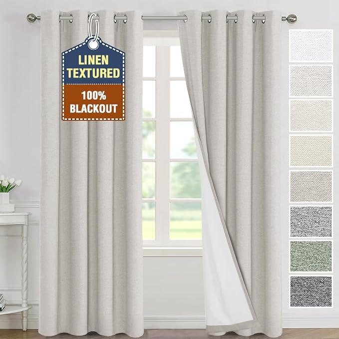 H.VERSAILTEX 100% Blackout Curtains for Bedroom Thermal Insulated Linen Textured Curtains Full Light Blocking Drapes Living Room Curtains 2 Panel Sets, 52x108 Inch, Heather Stone(Not Solid)