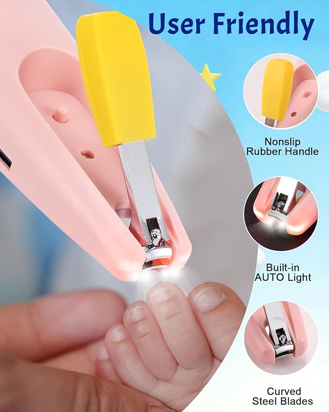 Lictin 15 in 1 Rechargeable Baby Nail File with Auto Light, Cordless Nail Trimmer Electric with 10 Replacement Grinding Heads for Kid, Baby Nail Kit for Newborn, Infant, Toddler