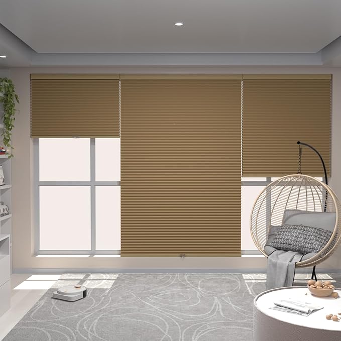 MYshade Cordless Blackout Window Blinds & Shades Pull Down Room Darkening Window Shades Light Blocking Honeycomb Cellular Shade for Indoor Windows Easy to Install 35 inch Wide, H72 Light Brown Blinds