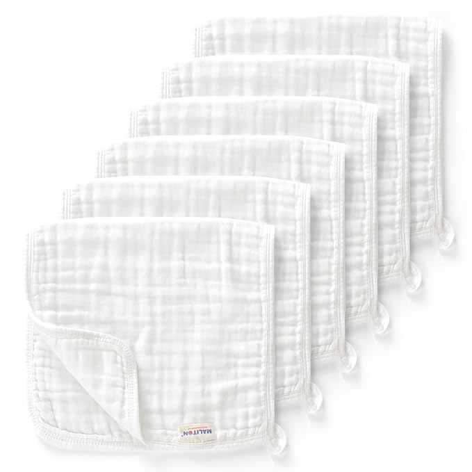 Maliton Muslin Burp Cloths for Baby 6 Pack Large 20''x10'' 100% Cotton Burp Cloths Absorbent and Soft 6 Layers Muslin Baby Stuff for Newborn Unisex(White, Pack of 6)