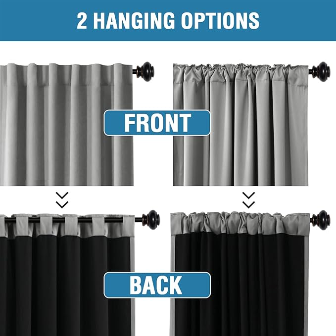 H.VERSAILTEX 100% Blackout Curtains for Bedroom with Black Liner Full Room Darkening Curtains 84 Inches Long Thermal Insulated Back Tab/Rod Pocket Window Drapes for Living Room, 2 Panels, Dove Grey