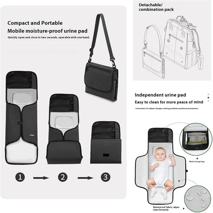Diaper Bag Backpack for Extended Trips, Detachable Changing Pad, Large Opening Multifunctional (Gray)