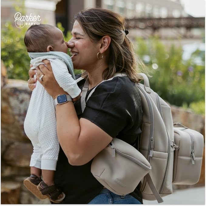 Parker Baby Drift Neoprene Backpack & Belt Bag | Roomy, Soft & Water Resistant | Travel Essentials w/Diaper Changing Pad | No-Bulk Design w/Adjustable Stroller Straps | Black