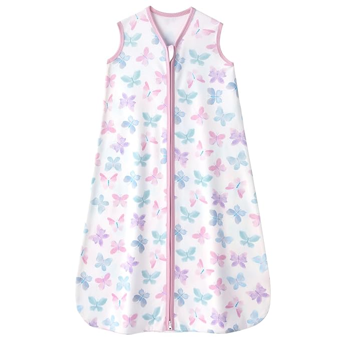 FIEMOL Baby Sleep Sack 6-12 months, 100% Cotton Sleep Sack for Newborn, Wearable Blanket Baby, 0.5 Tog Lightweight Double Zipper Sleeping Bag Butterfly 1 Pack