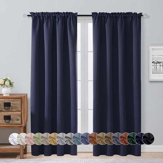 Aiyufeng Blackout Curtains for Bedroom 72 Inch Length 2 Panels, Privacy Thermal Insulated Rod Pocket Door Window Curtains for Patio French Front Door, W40 x L72 Inch, Indigo
