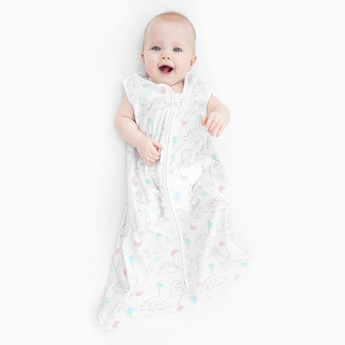 TILLYOU 2 Pack Baby Sleep Sack 12-18 Months 100% Cotton Wearable Blanket 0.5 TOG Sleeveless Summer Sleep Sacks with 2-Way Zipper, Woodland Dinosaurs