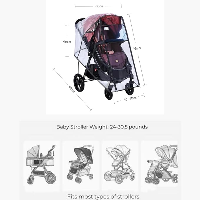 Universal Clear Baby Stroller Weather Shield - Waterproof Rain Cover Protection for Snow, Wind, Rain - Safe Material Travel Stroller Cart Accessory