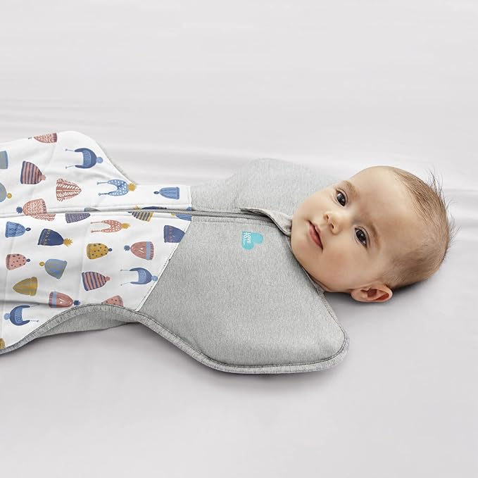 Love to Dream Warm Swaddle UP 2.5 TOG Baby Sleep Sack for Autumn & Winter | Arms Up Position for Self-Soothing, Calms Startle Reflex | Small 8-13 lbs, White Happy Hats