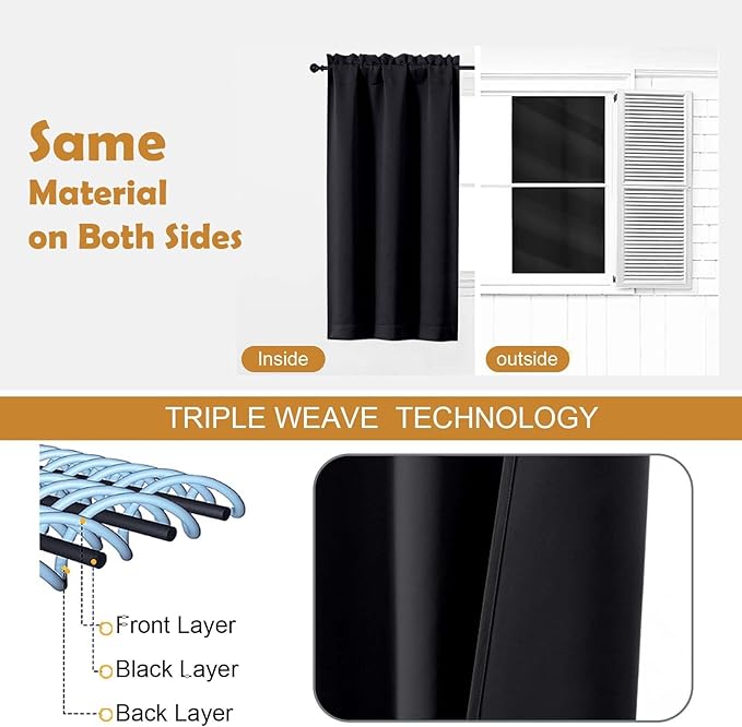 Aiyufeng Halloween Black Short Blackout Curtains for Bedroom 54 Inches Long 2 Panels Set, Solid Thermal Insulated, Energy Saving Window Treatment Curtains Blackout Drapes, W40 x L54 Inch, Black