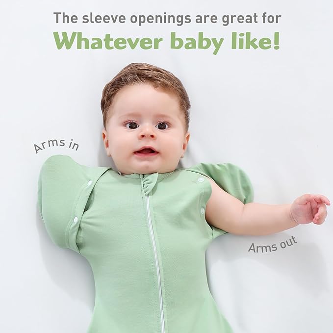 2 Pack Baby Sleep Sack Swaddle 0-3 Months Soft Cotton 3-Way Transitional Swaddling Sleeping Bag with Removable Arms Up Cuffs Sleeves, 2-Way Zipper Easy Diaper Changes Snug Fit Newborn Baby Boys Girls
