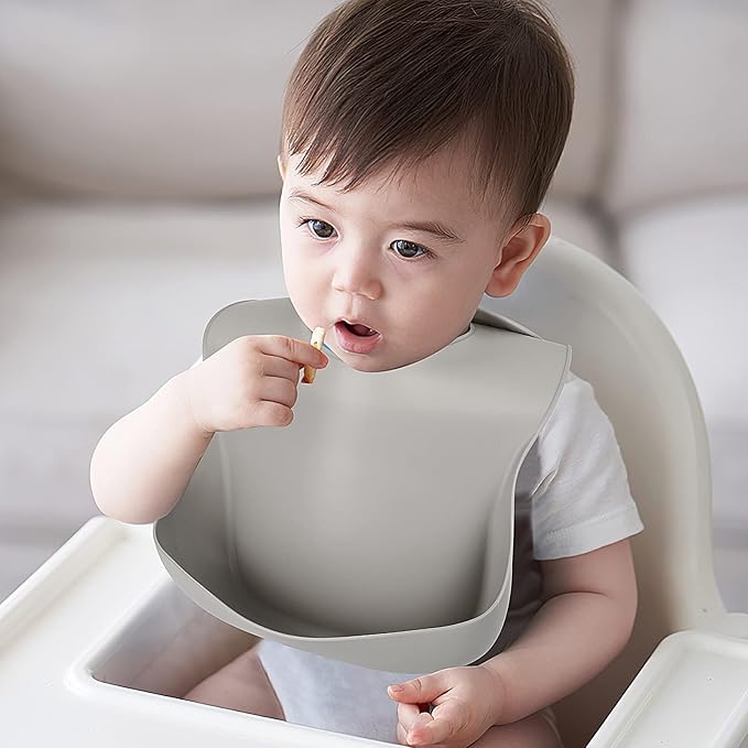 Eascrozn Silicone Bibs for Babies Toddler Set of 3, BPA Free, Soft Adjustable Waterproof Bibs for Feeding Essentials