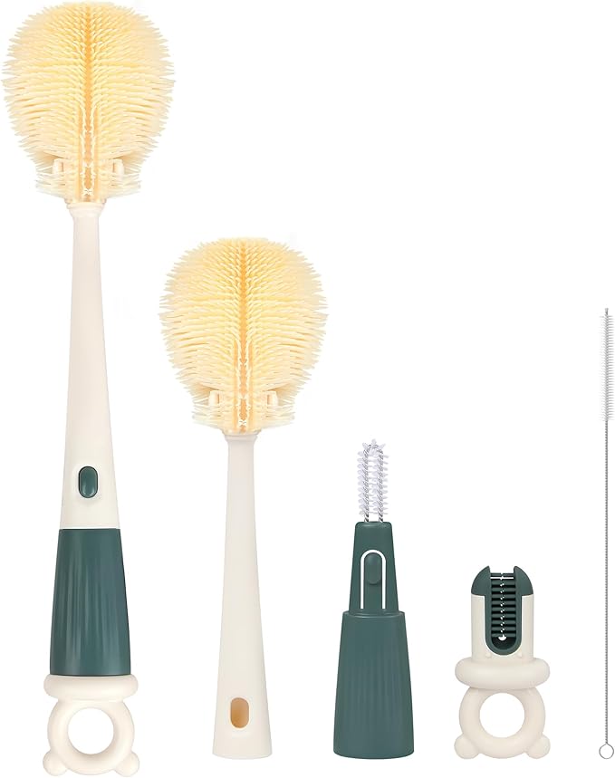 FURNIPLAS Long Handle Bottle Cleaning Brush Set, 4-in-1 Silicone Baby Bottle Cleaner Brush Kit, Multifunctional Water Bottles Washer for Travel, Baby Bottles, Breast Pump, Spout, Nipple & Straw