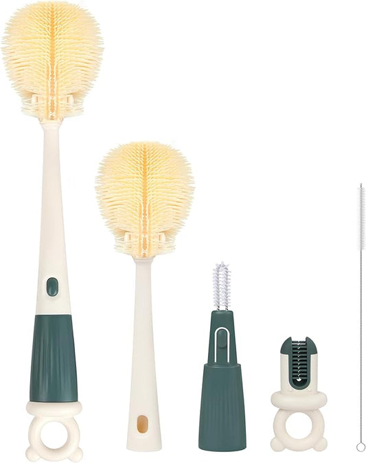FURNIPLAS Long Handle Bottle Cleaning Brush Set, 4-in-1 Silicone Baby Bottle Cleaner Brush Kit, Multifunctional Water Bottles Washer for Travel, Baby Bottles, Breast Pump, Spout, Nipple & Straw