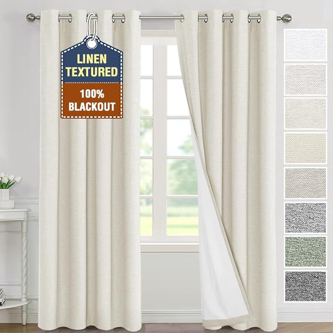 H.VERSAILTEX 100% Blackout Curtains for Bedroom Thermal Insulated Linen Textured Curtains Full Light Blocking Drapes Living Room Curtains 2 Panel Sets, 52x108 Inch, Heather Pale Oak(Not Solid)