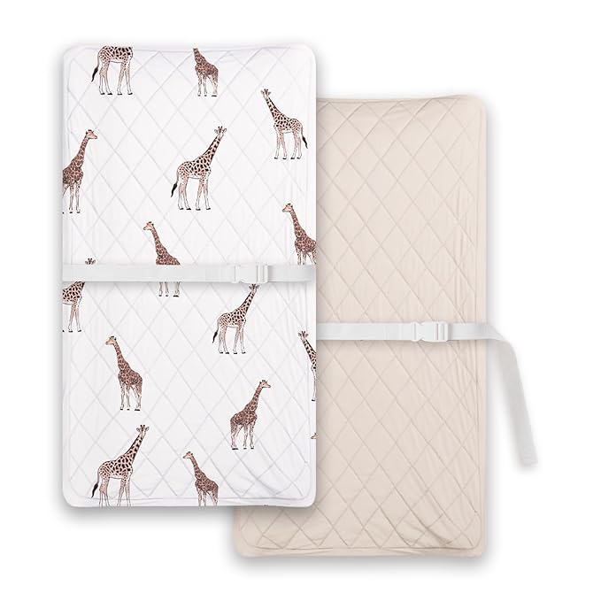 TotChill Light Quilted Changing Pad Cover 2 Pack, Soft Fitted Changing Table Covers for Baby Boys and Girls, Orange Giraffe