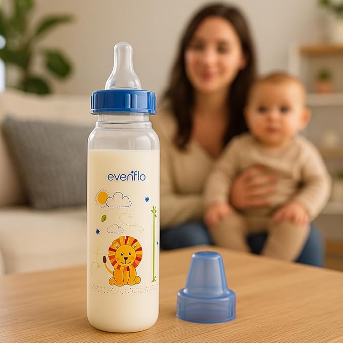 Evenflo Feeding Classic Prints Polypropylene Bottles for Baby, Infant and Newborn - Blue/Green/Teal, 8 Ounce (Pack of 12)