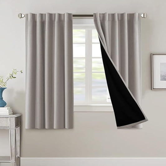 H.VERSAILTEX 100% Blackout Curtains for Bedroom with Black Liner Full Room Darkening Curtains Thermal Insulated Back Tab/Rod Pocket Window Drapes for Living Room, 2 Panels, 42 x 63 Inch, Warm Taupe