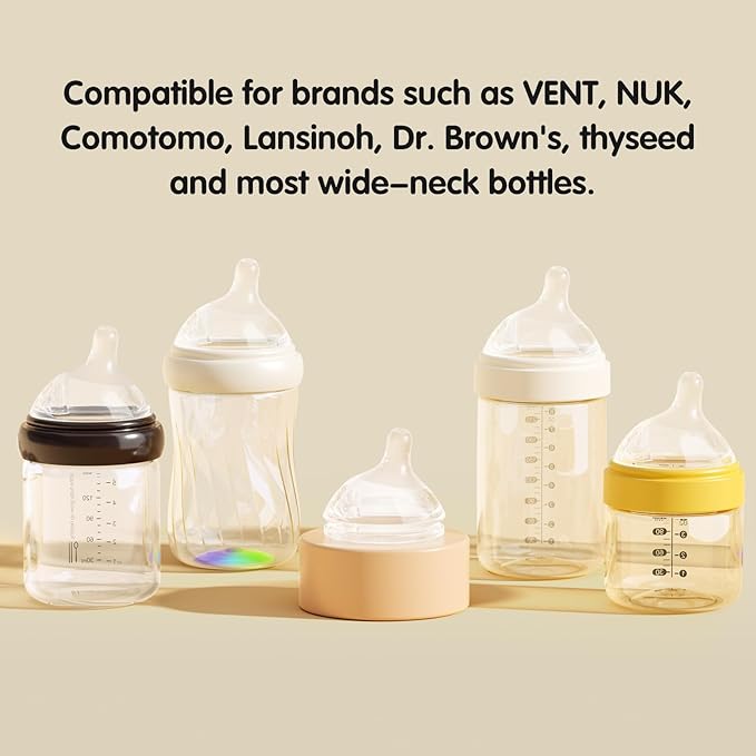 Aynmer Natural Flow Silicone Baby Bottle Nipples for Wide Neck Bottles Level 2, Medium Flow (M) Nipple, 3+ Months, 4 Counts (Pack of 1) BPA-Free
