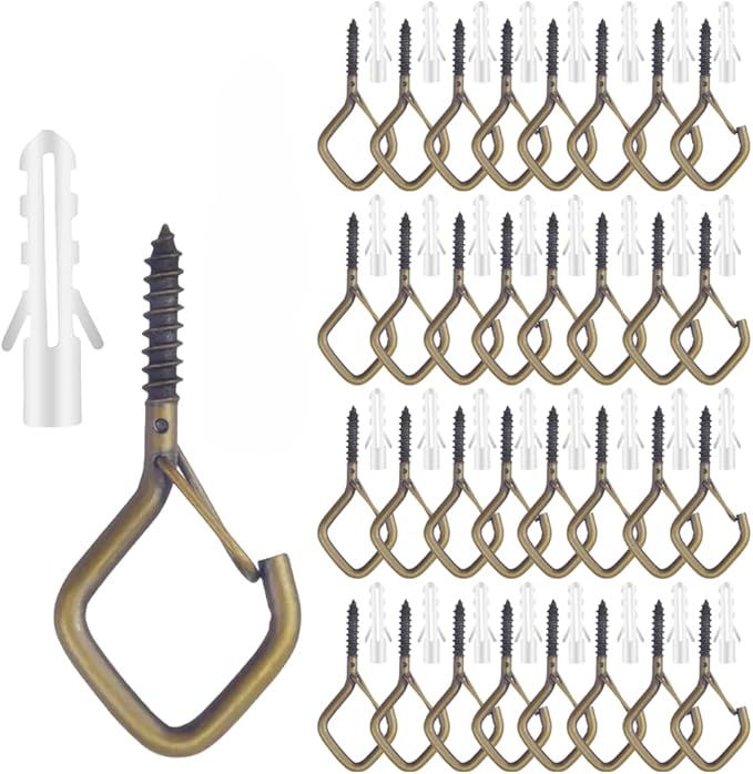 12-Pack Heavy-Duty Bronze Screw Eye Hooks with Safety Clips | Metal Ceiling Hooks for Hanging Plants, Wind Chimes, Bird Feeders & Indoor/Outdoor Lights