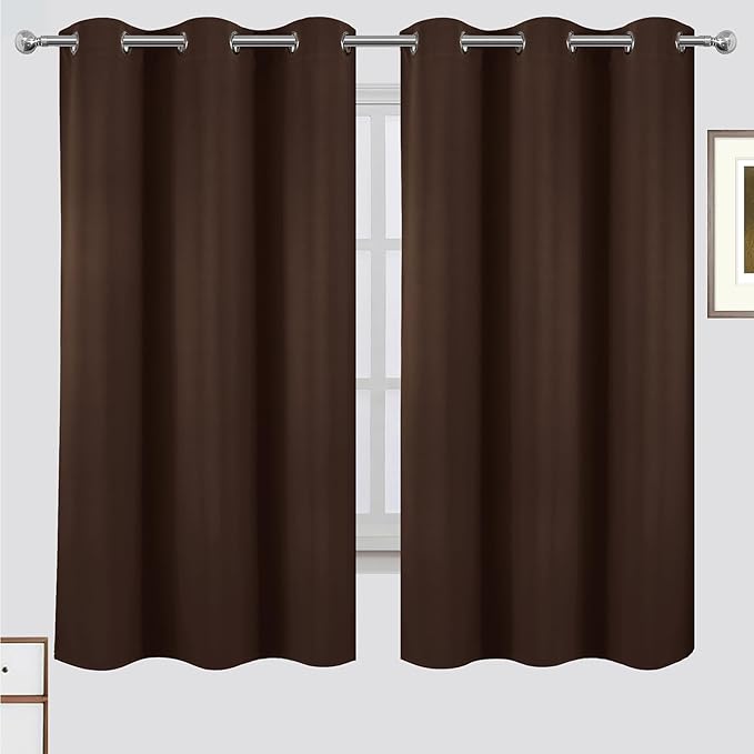 LEMOMO 100% Blackout Curtains 42 x 63 Inch Chocolate Brown Curtains 2 Panels Darkening Thermal Insulated Bedroom Curtains