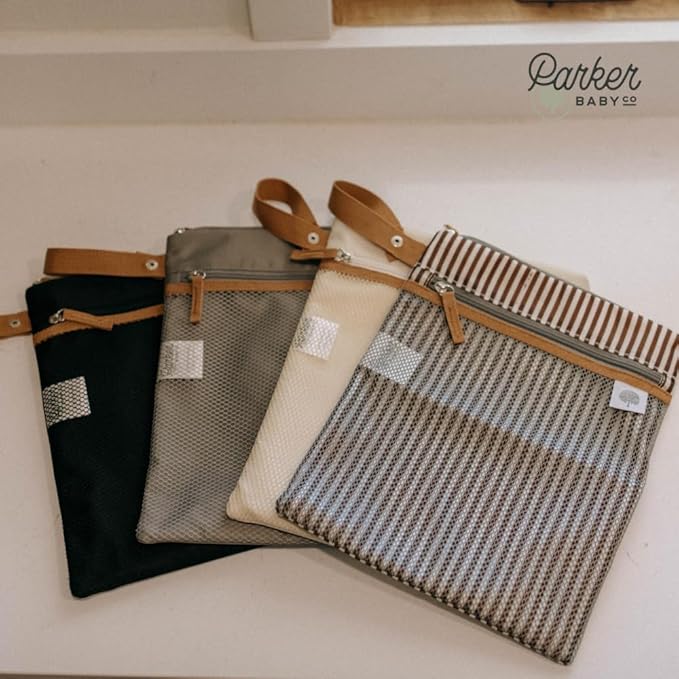 Parker Baby Cloth Diaper Wet Dry Bag - Waterproof Reusable Diaper Bag Accessory with Mesh Organizer and Zippered Pocket for Soiled or Wet Clothes, Diapers, Wipes, Swimsuits
